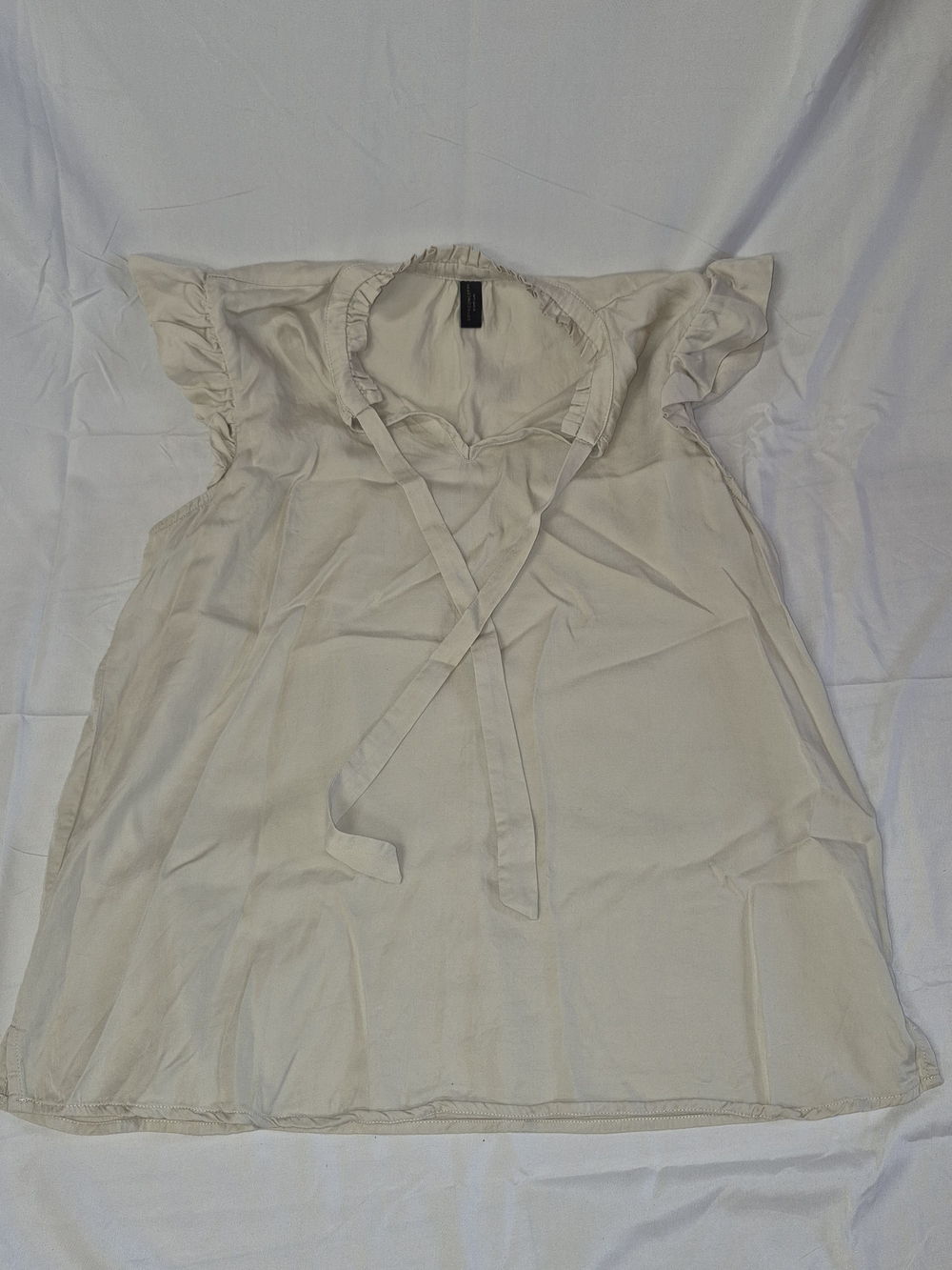 Light Cream Ruffle Tie-Neck Women’s Top Size M